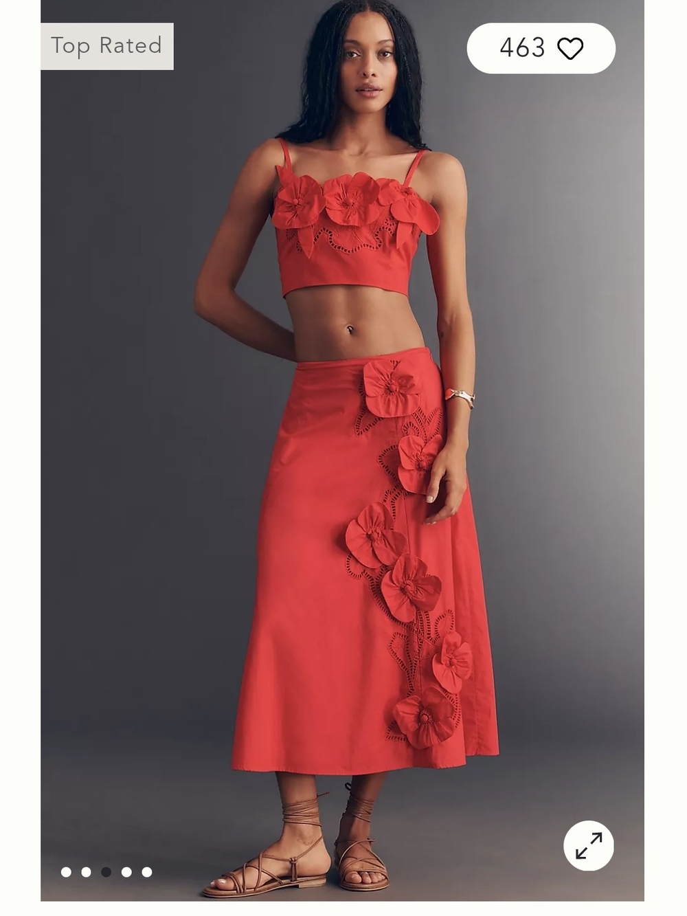 Anthropologie Maeve Red Floral-Appliqué Midi Skirt - Women NWT XS